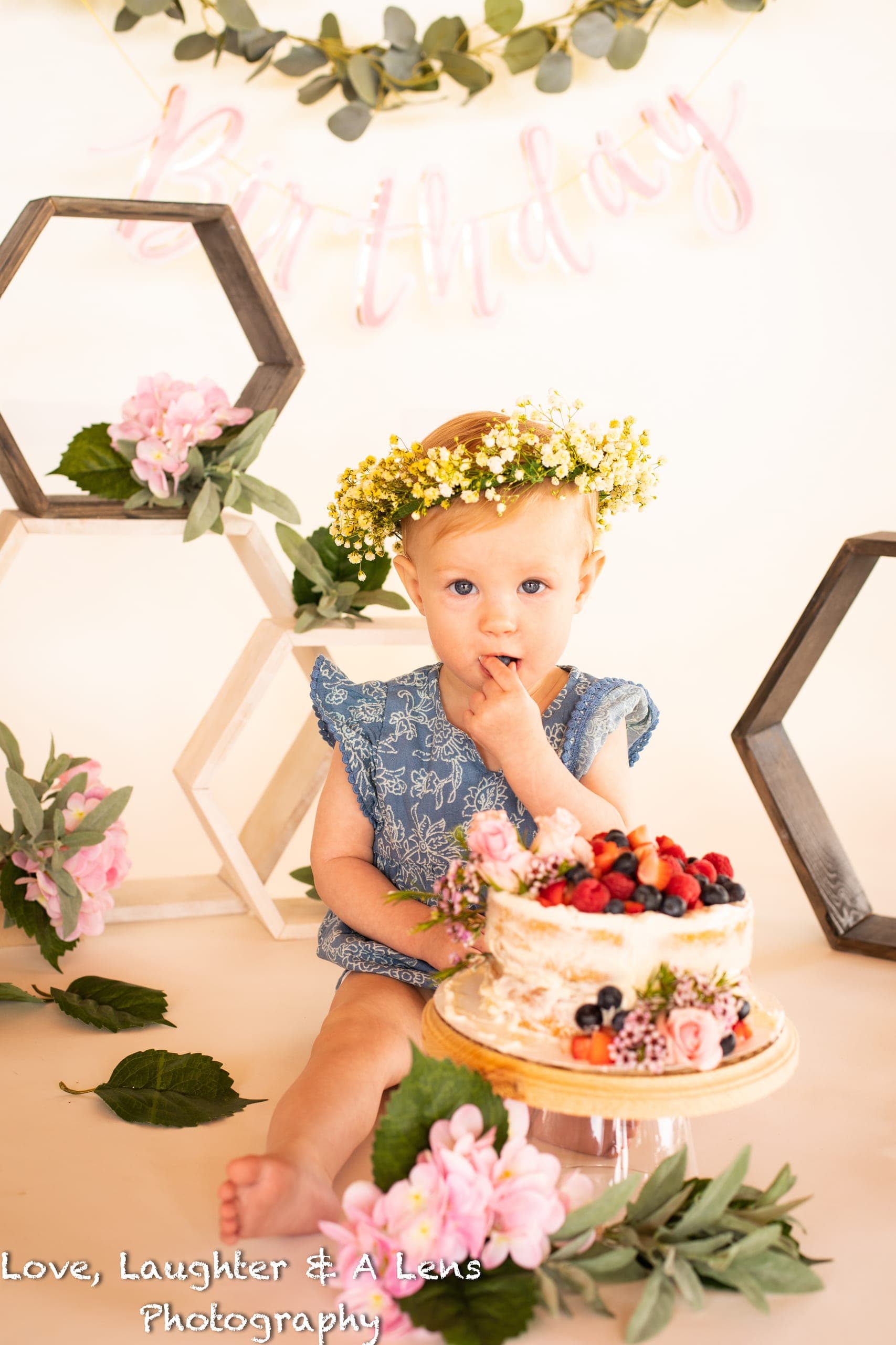First birthday cake smash with a flower crown